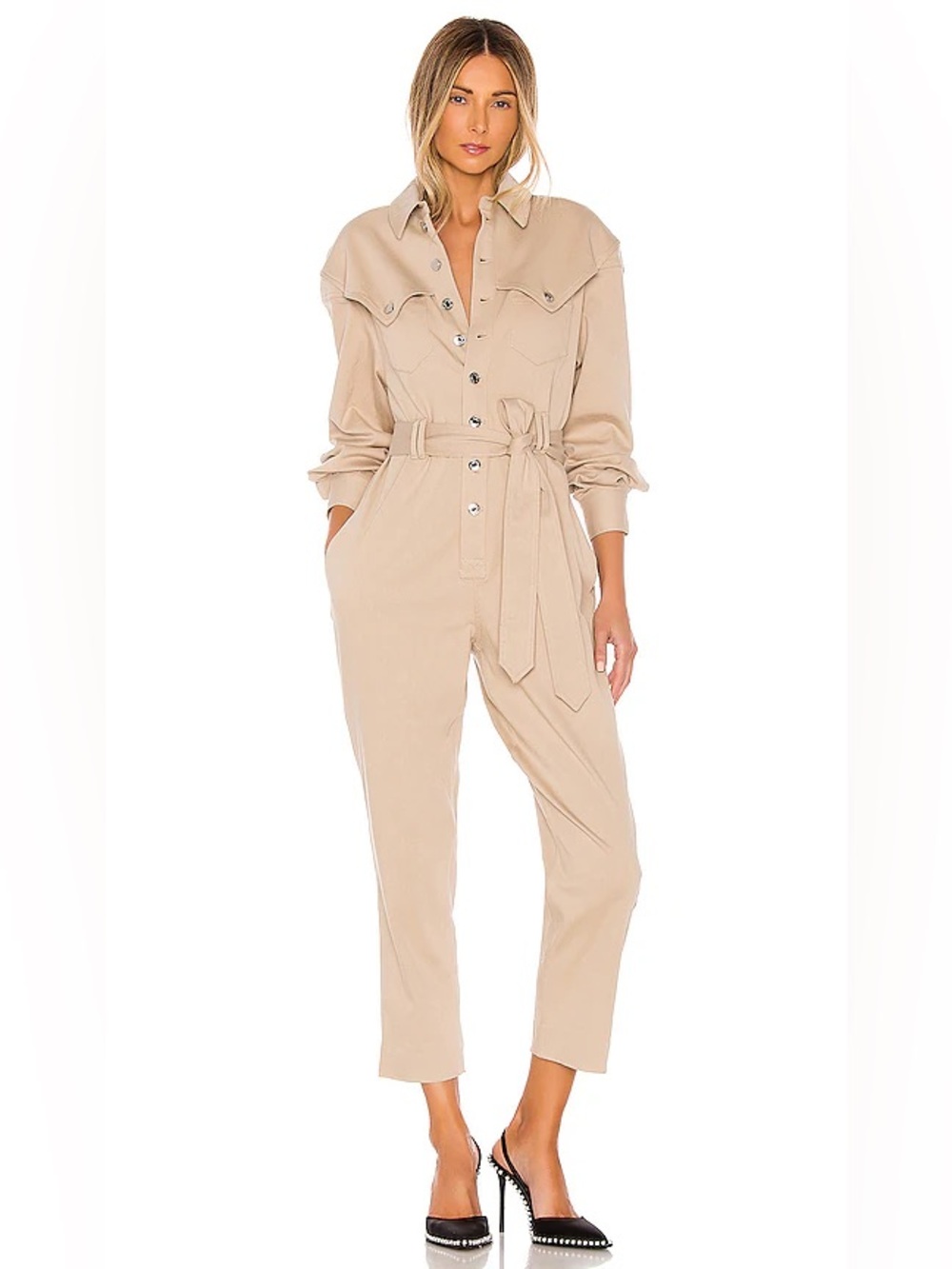 GRLFRND Beige Utility Tie-Waist Jumpsuit